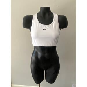Nike Sports Bra Women’s Sz L White Black Swoosh Compression Sports Yoga Gym